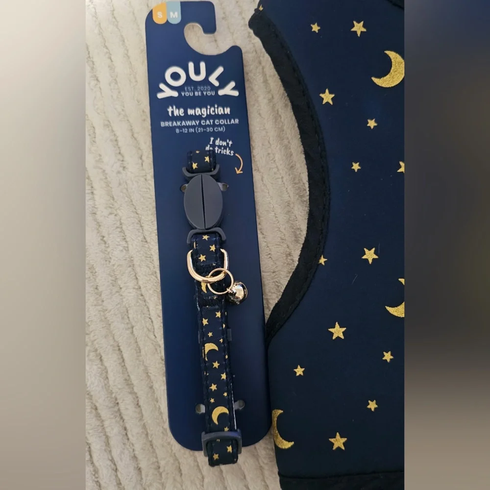 Youly the classic Navy Moon & Stars Cat Harness, Leash and Collar Set (S/M)